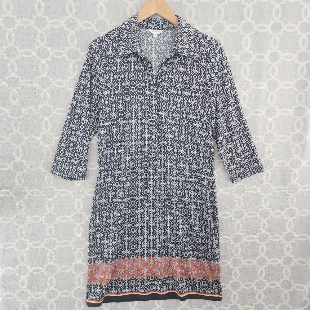 Max Studio Button Collar Chain Printed Shift Dress L